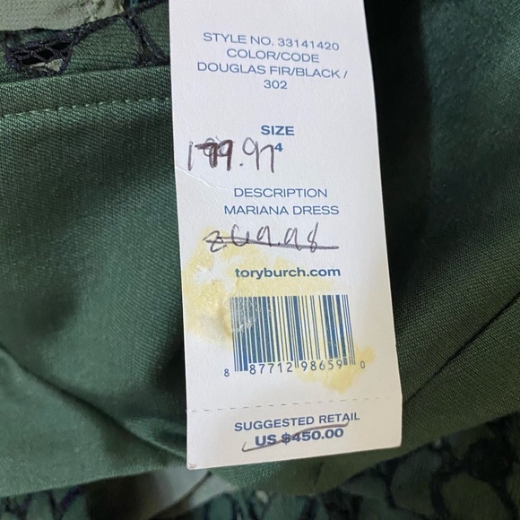 Tory Burch Women’s Mariana Dress Size 4 Lace Jacquard Douglas Fir Designer NWT - Picture 7 of 14